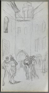 Sketchbook, page 63: Figures in a Courtyard de Ernest Meissonier