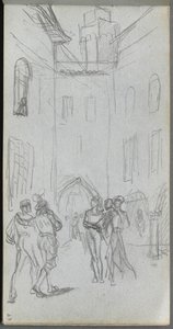 Cuaderno de bocetos, página 63: Figuras en un patio de Jean Louis Ernest Meissonier