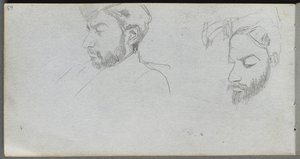 Cuaderno de bocetos, página 65: Estudio de caras de perfil de Jean Louis Ernest Meissonier