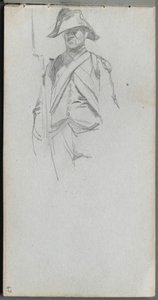 Cuaderno de bocetos, página 67: Estudio de un soldado de Ernest Meissonier