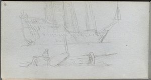 Cuaderno de bocetos, página 85: Estudio de un barco y una boya de Jean Louis Ernest Meissonier