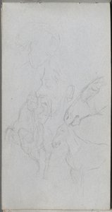 Cuaderno de bocetos, página 90: Estudio de caballos, Perfiles