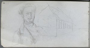 Cuaderno de bocetos, página 99: Estudio de Figura, Edificio de Jean Louis Ernest Meissonier