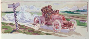 Henri Fournier en su Mors compitiendo en el rally París-Berlín en 1901, c.1910 de Ernest Montaut