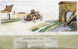 La carrera París - Ámsterdam en 1898, dibujo de Ernest Montaut (1878-1909) de Ernest Montaut