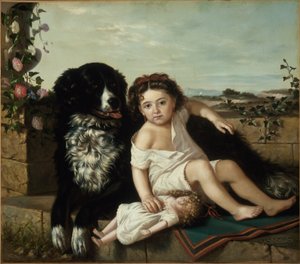 Retrato de una niña con un perro