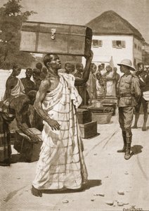 Transportistas partiendo del Castillo de Cape Coast hacia Kumassi, ilustración de 