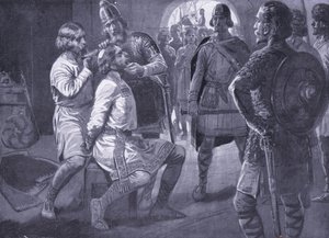 Ceowulf, Rey de Northumbria, siendo forzado a raparse AD731 de Ernest Prater