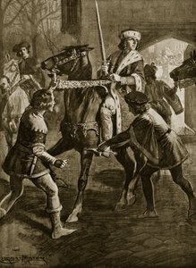 Eduardo IV huye de la mansión del arzobispo en Hertfordshire, 1470, ilustración de 