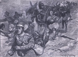 Huida de los griegos en Larissa, ilustración de la Historia de Inglaterra de Cassell, 1900s de Ernest Prater