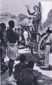 Predicando a los Makololo: Livingstone (ilustración de Cassells Romance of Famous Lives, c.1940) de Ernest Prater