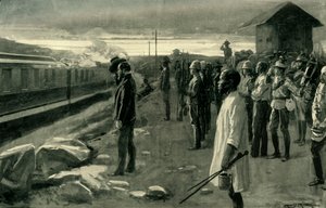 El tren que transporta los restos del Sr. Rhodes saludado por los guardias del bloque de Ernest Prater