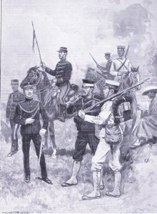 Tipos de soldados japoneses, ilustración de la Historia de la Guerra Ruso-Japonesa de Cassell Vol 1, c.1900 de Ernest Prater
