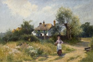 Paisaje con mujer de cabaña, finales del siglo XIX-XX de Ernest Walbourn