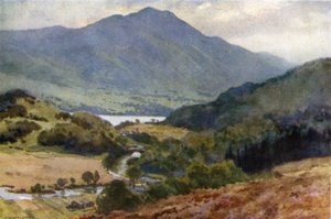 Ben Venue y Loch Achray, Trossachs (litografía en color) de Ernest William Haslehust