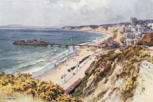 Muelle y arena de Bournemouth desde Eastcliff (litografía en color) de Ernest William Haslehust