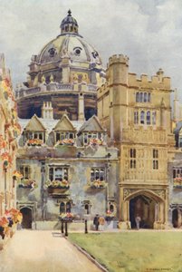 Rotonda del Brasenose College y de la Biblioteca Radcliffe (litografía en color) de Ernest William Haslehust