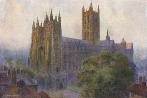 Catedral de Canterbury desde la puerta de Christ Church (litografía en color) de Ernest William Haslehust
