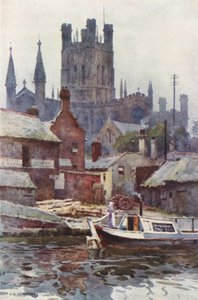Catedral de Chester desde el canal (litografía en color)