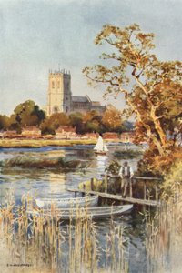 El Priorato de Christchurch desde el Ferry de Wick (litografía en color) de Ernest William Haslehust