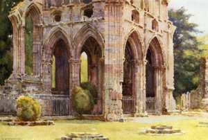 Abadía de Dryburgh: La tumba de Sir Walter Scott (litografía en color)