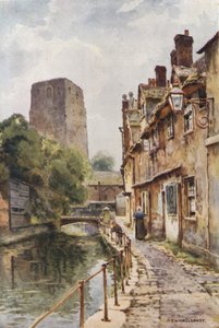 Fisher Row y restos del castillo de Oxford (litografía en color) de Ernest William Haslehust