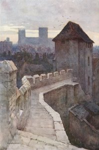 Fishergate Postern from the Walls (litografía en color) de Ernest William Haslehust