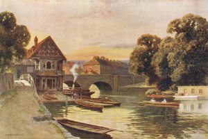 Folly Bridge, Oxford (litografía en color) de Ernest William Haslehust