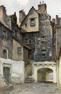 En Bakehouse Close: Residencia del Marqués de Huntly (litografía en color) de Ernest William Haslehust
