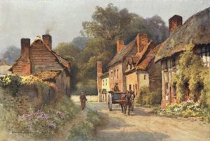 Old Cottages, Fownhope (litografía en color) de Ernest William Haslehust