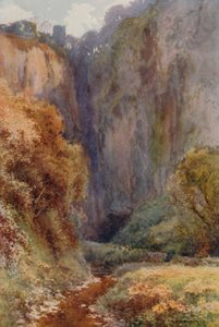 Desfiladero de Peak Cavern, Castleton (litografía en color) de Ernest William Haslehust