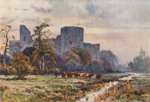 Castillo de Pevensey desde los Meadwos (litografía en color) de Ernest William Haslehust