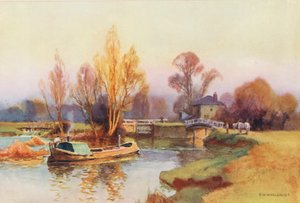 Río Támesis: Abingdon Lock (litografía en color) de Ernest William Haslehust