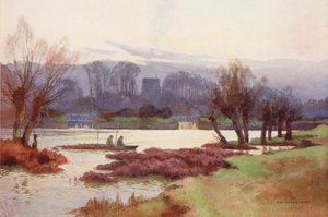 Río Támesis: Sutton Courtney Weirs (litografía en color) de Ernest William Haslehust