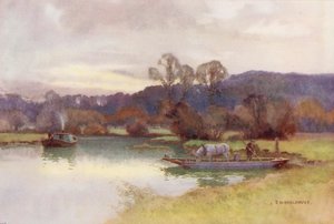 Río Támesis: Vista del bosque de Nuneham (litografía en color)