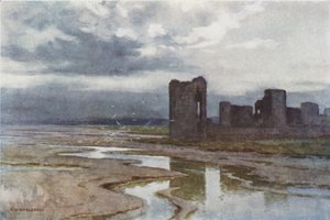 Sands of Dee, Flint Castle (litografía en color) de Ernest William Haslehust