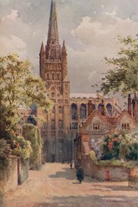 El recinto de la catedral, Norwich (litografía en color) de Ernest William Haslehust