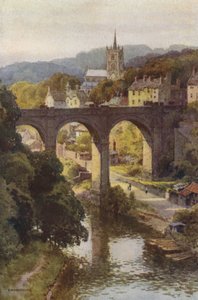 El casco antiguo de Knaresborough (litografía en color) de Ernest William Haslehust