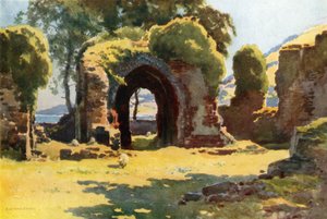 Las ruinas de la abadía de Lindores (litografía en color)