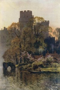 Castillo de Warwick desde el río (litografía en color) de Ernest William Haslehust