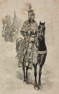 El duque de Aosta Emanuele Filiberto de Saboya en traje de Umberto Biancamano en el torneo de Villa Borghese con motivo de las bodas de plata de Umberto I y Margarita de Saboya, Roma, Italia. de Ernesto Mancastroppa
