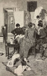 El me dise la so rossa, mujer leyendo una carta, del cuadro de Giacomo Favretto, grabado de Ernesto Mancastropa de L