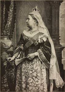 Su Majestad la Reina Victoria en la celebración del 50 aniversario de su Coronación, grabado de Ernesto Mancastroppa a partir de una foto de Walery, de L