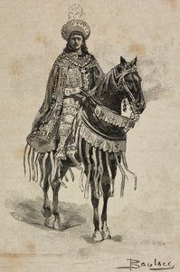 El Príncipe de Nápoles en traje de Gran Maestre de la Orden de la Anunciación en el Torneo de Villa Borghese con motivo de las bodas de plata de Umberto I y Margarita de Saboya, Roma, Italia. de Ernesto Mancastroppa