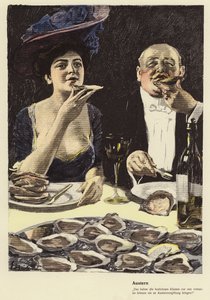 Comer ostras en un restaurante (lito de color) de Ernst (after) Heilemann