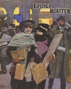 Compras navideñas para mujeres (litografia en color)