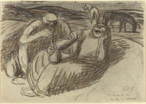 Campesinos italianos con frascos de vino de Ernst Barlach