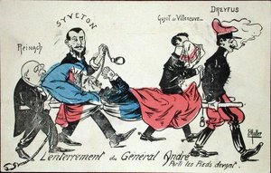 Entierro del General Andre, llevado a cabo con los pies por delante por Joseph Reinach (1856-1921), Gabriel Syveton (1864-1904), Guyot de Villeneuve y Alfred Dreyfus (1855-1935) 1913 de Ernst Emmanuel Muller