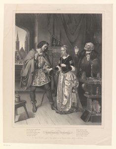 Hombre pide la mano de una mujer Töchterlein de Goldschmied (título sobre objeto) La hija del orfebre (título de la serie) de Ernst Friedrich Oldermann