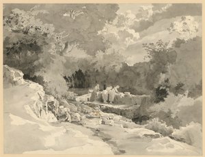 Paisaje con mujeres en la fuente de lavado de Ernst Fries